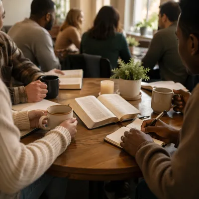 Multicultural Bible Study Around Wooden Table