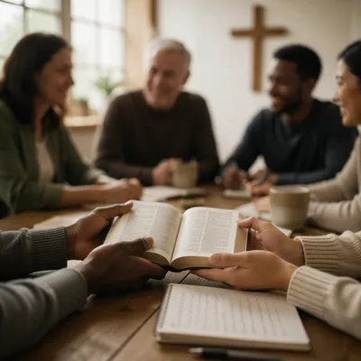 Multicultural Bible Study Around Wooden Table