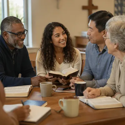 Multicultural Bible Study Group in Community Room