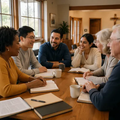 Multicultural Bible Study Group in Community Room