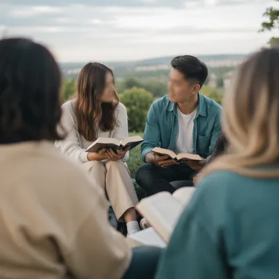 Multicultural Bible Study Group on Church Lawn