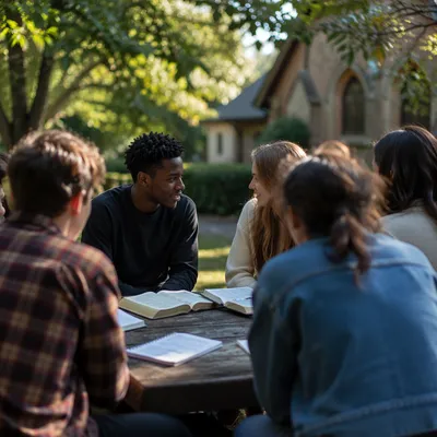 Multicultural Youth Bible Study in Church Garden