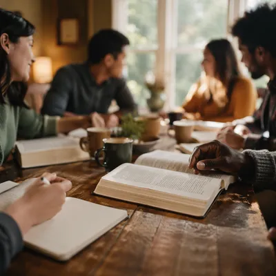 Multicultural Bible Study Around Wooden Table