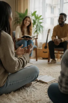 Multicultural Bible Study in Bright Living Room
