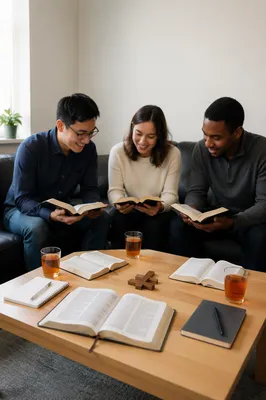 Multicultural Bible Study in Cozy Church Lounge
