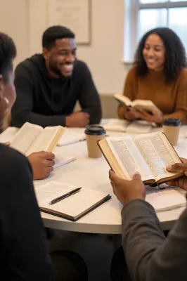 Multicultural Bible Study Around Church Table