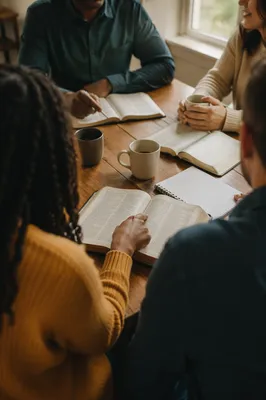 Multicultural Bible Study Around Wooden Table