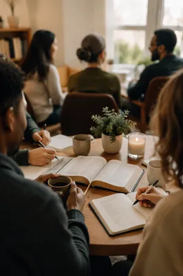 Multicultural Bible Study Around Wooden Table