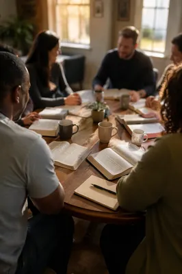 Multicultural Bible Study Around Wooden Table