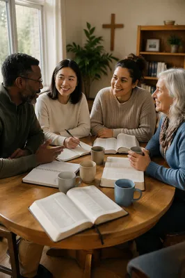 Multicultural Bible Study Group in Morning Light