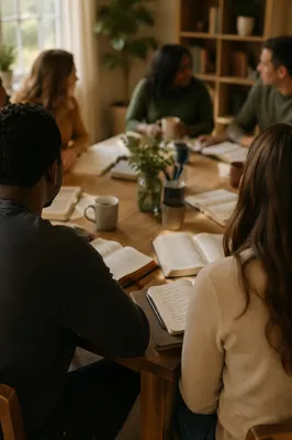 Multicultural Bible Study Around Wooden Table
