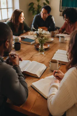 Multicultural Bible Study Around Wooden Table