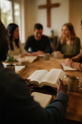 Multicultural Bible Study Fellowship Around Wooden Table