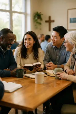Multicultural Bible Study Group in Community Room