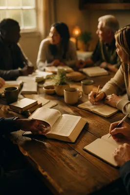 Multicultural Bible Study Around Wooden Table