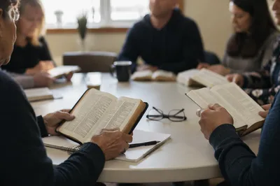 Multicultural Bible Study Around Church Table