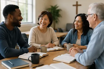 Multicultural Bible Study Group in Church Room