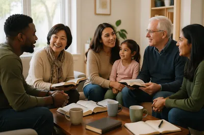 Multicultural Bible Study Group in Community Room