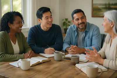 Multicultural Bible Study Group in Community Room