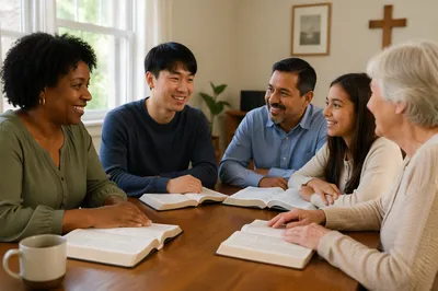 Multicultural Bible Study Group in Community Room