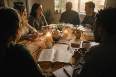 Multicultural Bible Study Fellowship Around Wooden Table