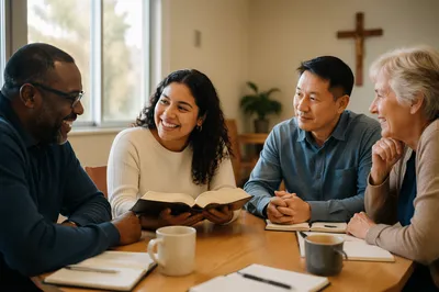 Multicultural Bible Study Group in Bright Room