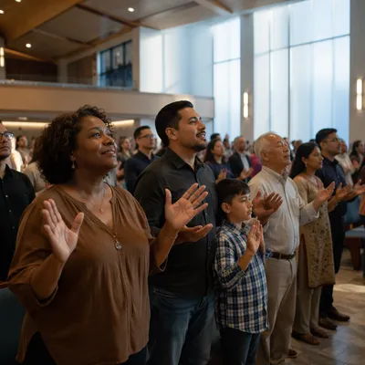 Diverse Congregation in Bright Modern Sanctuary