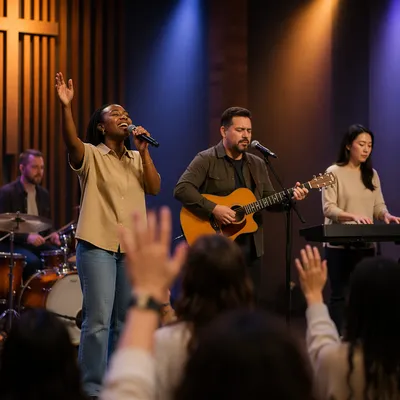 Multicultural Worship Team on Modern Church Stage