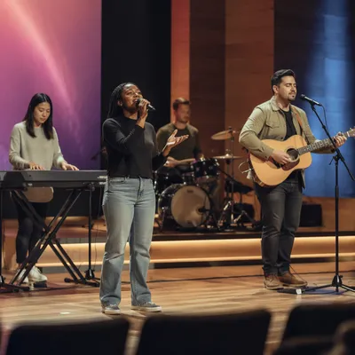 Multicultural Worship Team on Modern Church Stage