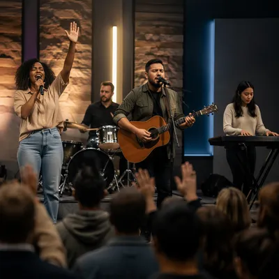 Diverse Worship Team on Church Stage