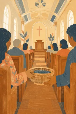 Offering Basket Passed in Church Pew