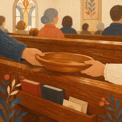 Offering Plate Passed Along Church Pew