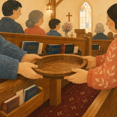 Offering Plate Passed in Church Pew
