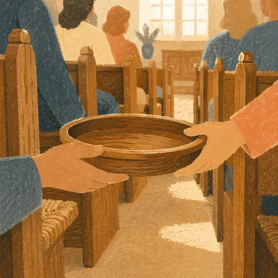 Offering Plate Passed Along Church Pew