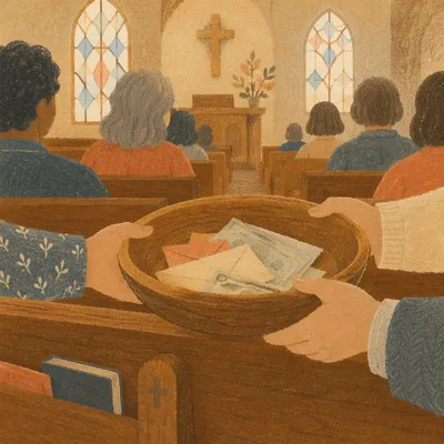 Offering Plate Passed Along Church Pew
