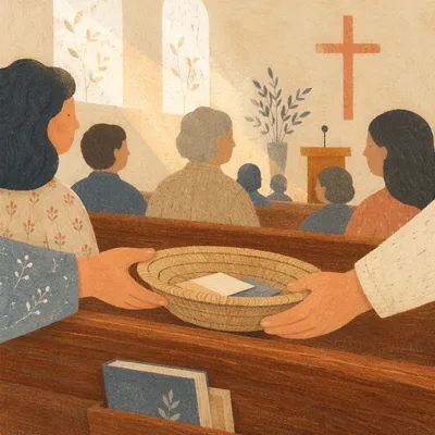 Offering Plate Passed Along Church Pew