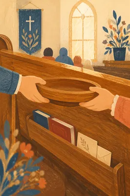 Offering Plate Passed Along Church Pew