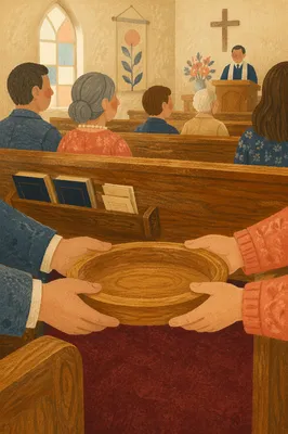 Offering Plate Passed During Worship Service