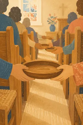 Offering Plate Passed Along Church Pew