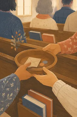 Offering Plate Passed Along Church Pew