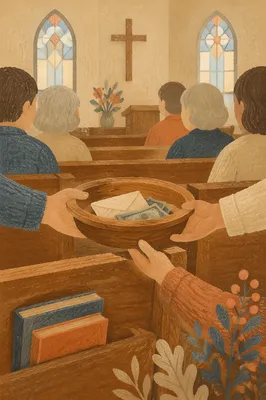 Offering Plate Passed During Quiet Worship