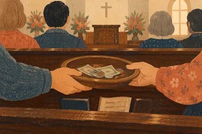 Offering Plate Passed in Chapel Pew