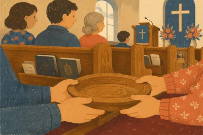 Offering Plate Passed in Church Pew