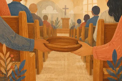 Offering Plate Passed Through Church Pew