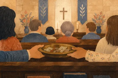 Offering Plate Passed During Church Service