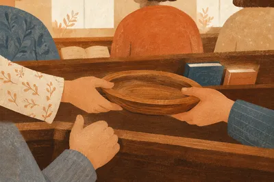 Offering Plate Passed Along Church Pew