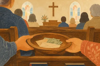 Offering Plate Passed Along Church Pew