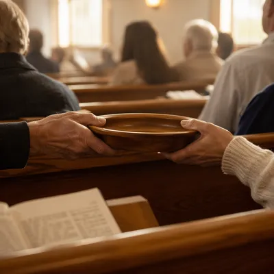 Offering Plate Passed Along Church Pew