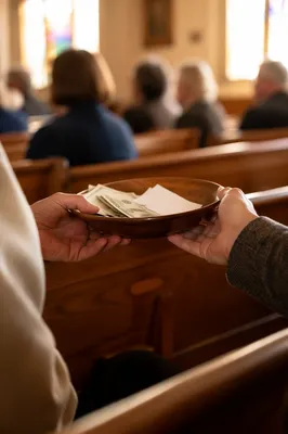 Offering Plate Passed During Quiet Worship