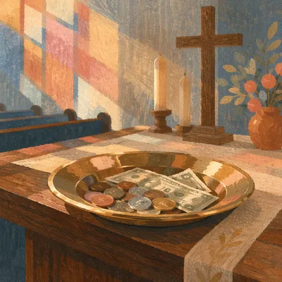 Offering Plate on Church Altar Closeup